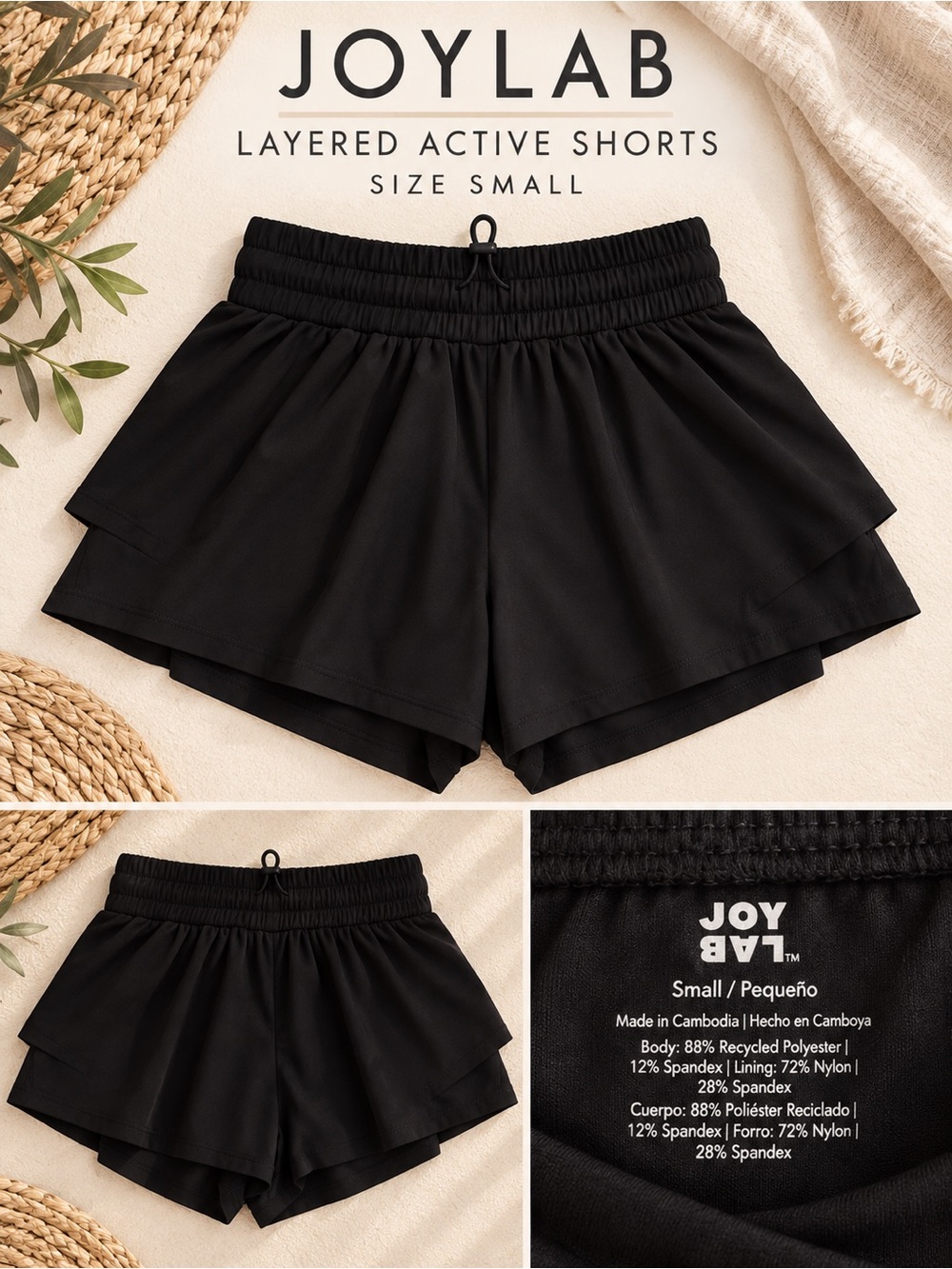 JoyLab Black Layered Athletic Shorts